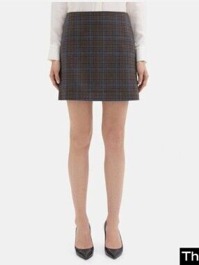 Theory Dawson Portland Plaid Wool Blend Skirt Size 4